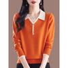 Women's Korean Style Long Sleeve Polo Collar Knit Top - Spring/Autumn Fashion Sweater T-shirt