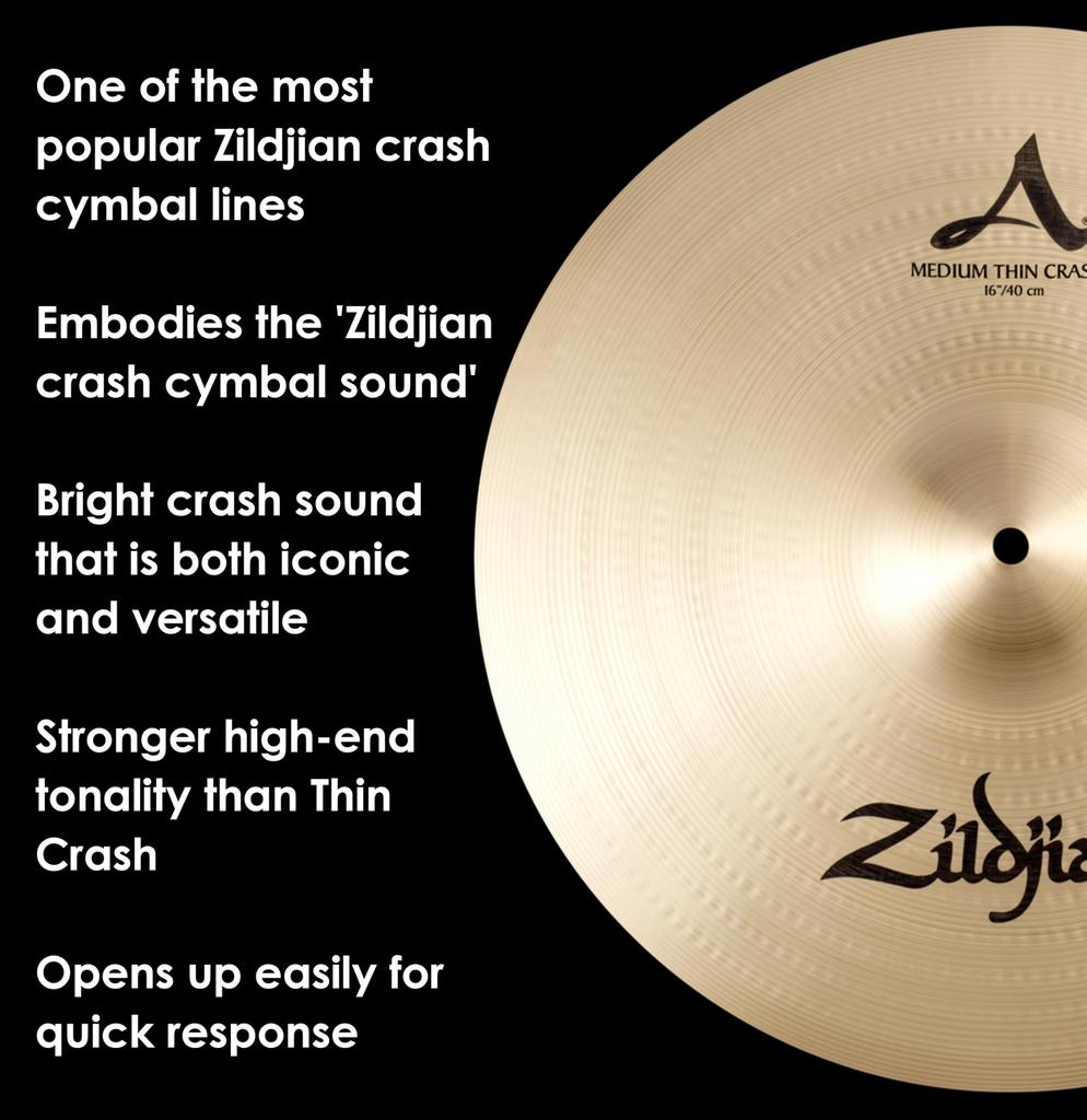 Zildjian Crash Medium Thin A0230 Cymbal, A, 16-inch,