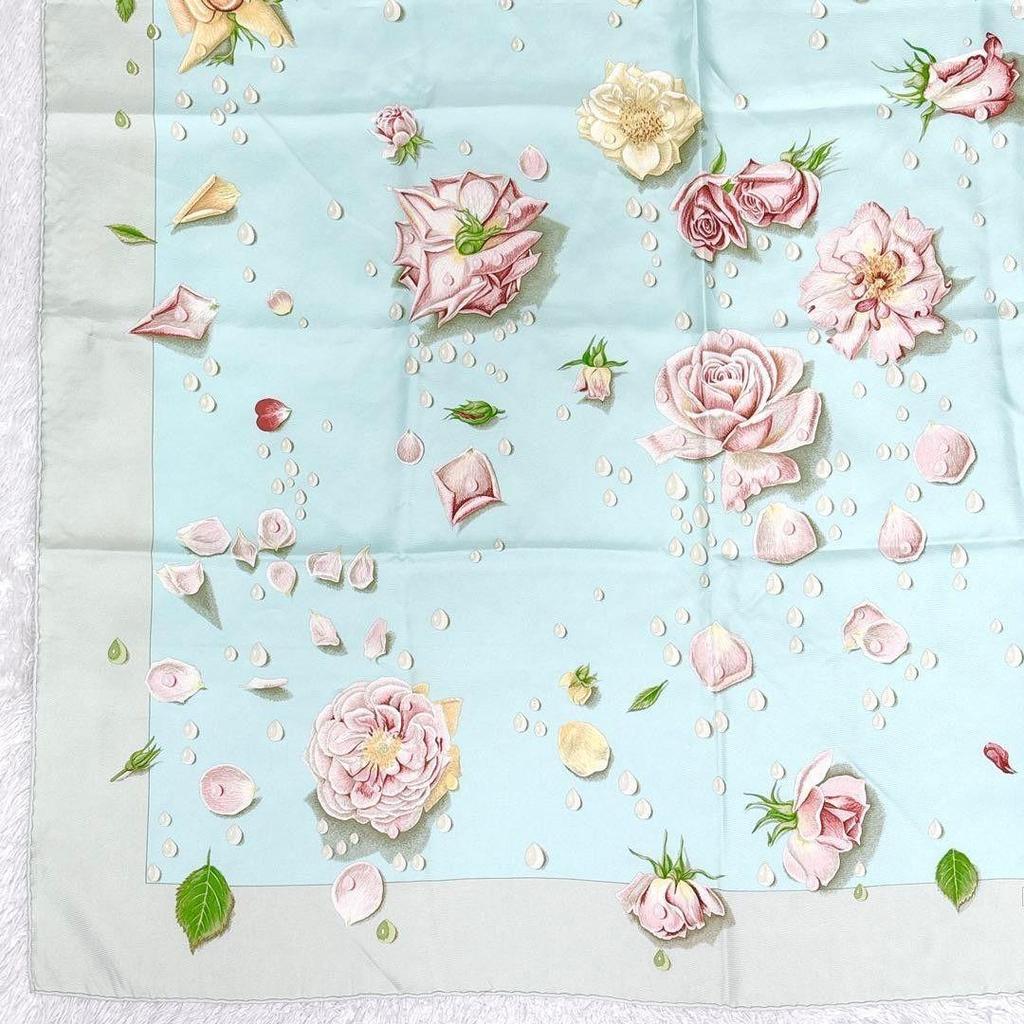 Used HERMES Hermes Carre 90 Rose de Roses Rose Drop Silk Scarf