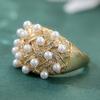 Sparkling Light Luxury Imitation Pearl Golden Plated Ring Women Fashion Elegant Temperament Banquet Wedding Jewelry Accessories