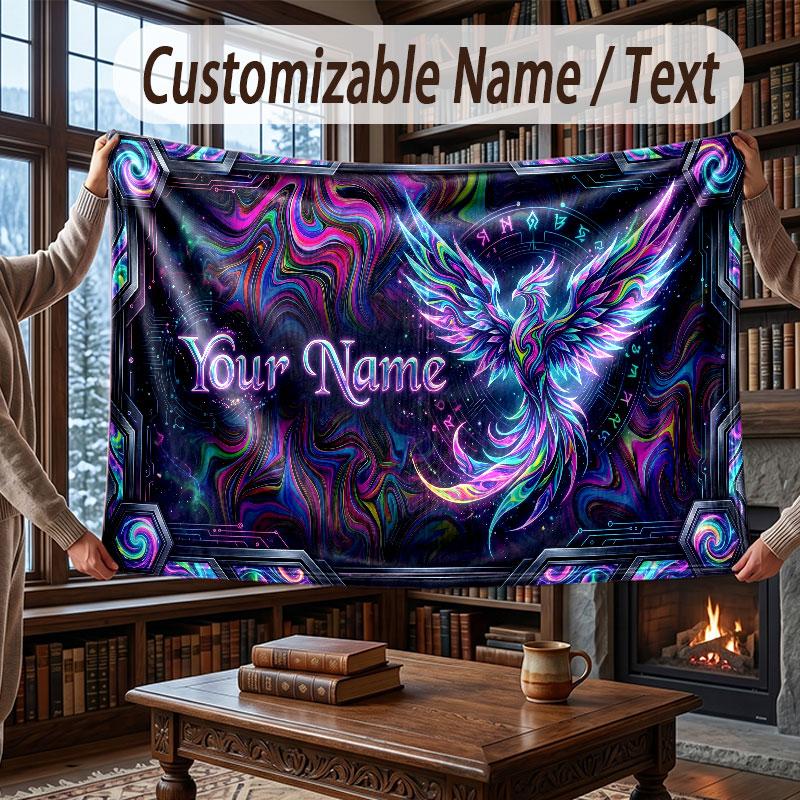 Neon Colorful Theme Throw Blanket Custom Name Text Personalized Blanket Soft Cozy Blanket for Home Sofa Bed