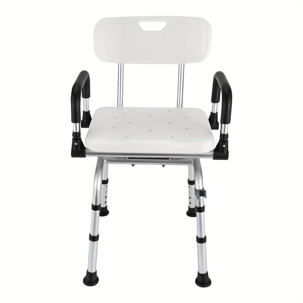 360° Rotating Shower Chair with Armrests and Backrest, Height-Adjustable Rotatable Shower Stool, Shower Chair