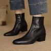 New Women's Leather Knight Boots Versatile Medium Heel Large Size Women's Boots Square Heel Pointed Rubber Soft Sole Cowhide Medium Boots