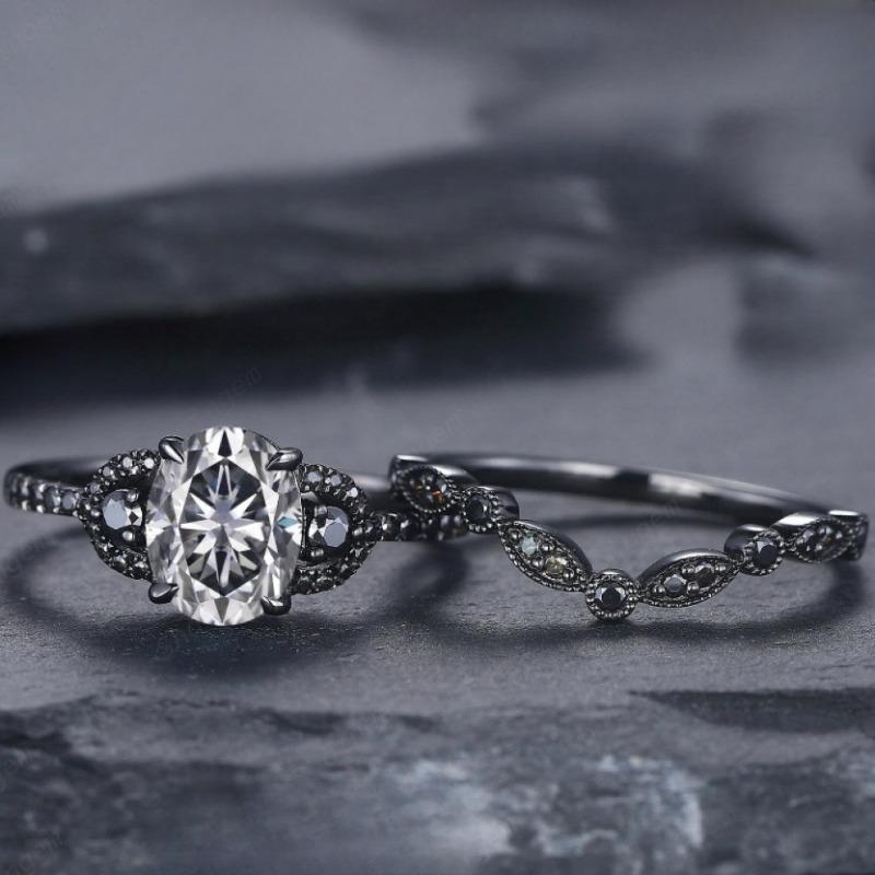 Gun Black Zirkon Ring, Ring Internet Promi Hochzeit Verlobung Vintage Diamant Ring