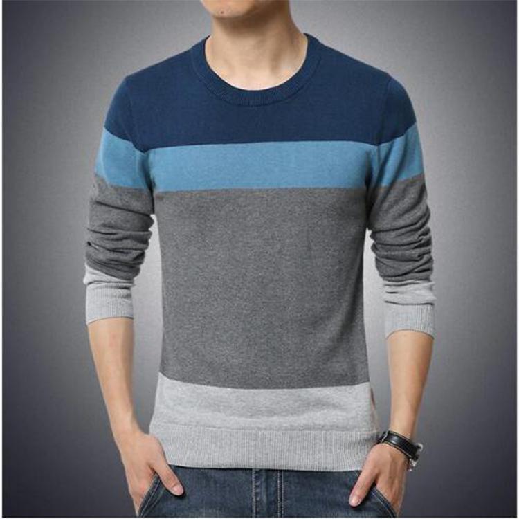Spring And Autumn New Striped Men'S Pullover Trendy Round Neck Sweater With Thin Long Sleeves At The Base
