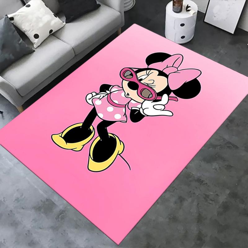 Office Rug Minnie Mouse, Pink Background theme 3D Printed Anti-Slip Rug-Machine Washable for Living Room