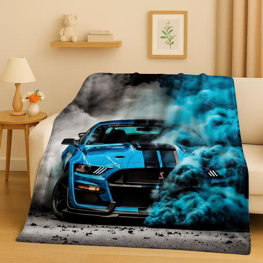New Mustang Racing Car Logo Flannel Blanket,Ultra Soft Warm Plush Throw for Home Bedroom Bed Sofa Cover Picnic Kids Office