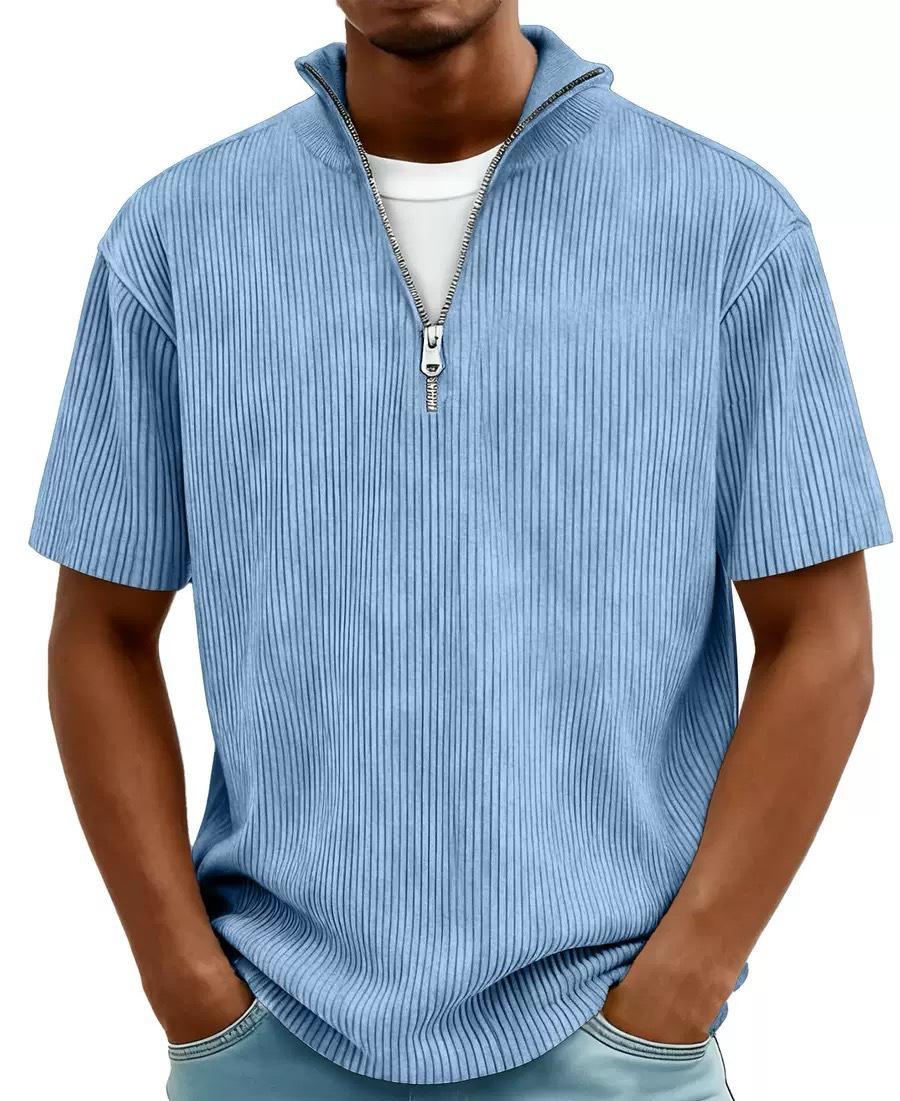 Летняя мужская футболка-хенли в полоску на молнии с коротким рукавом 2026 S небесно-голубой 1790₽