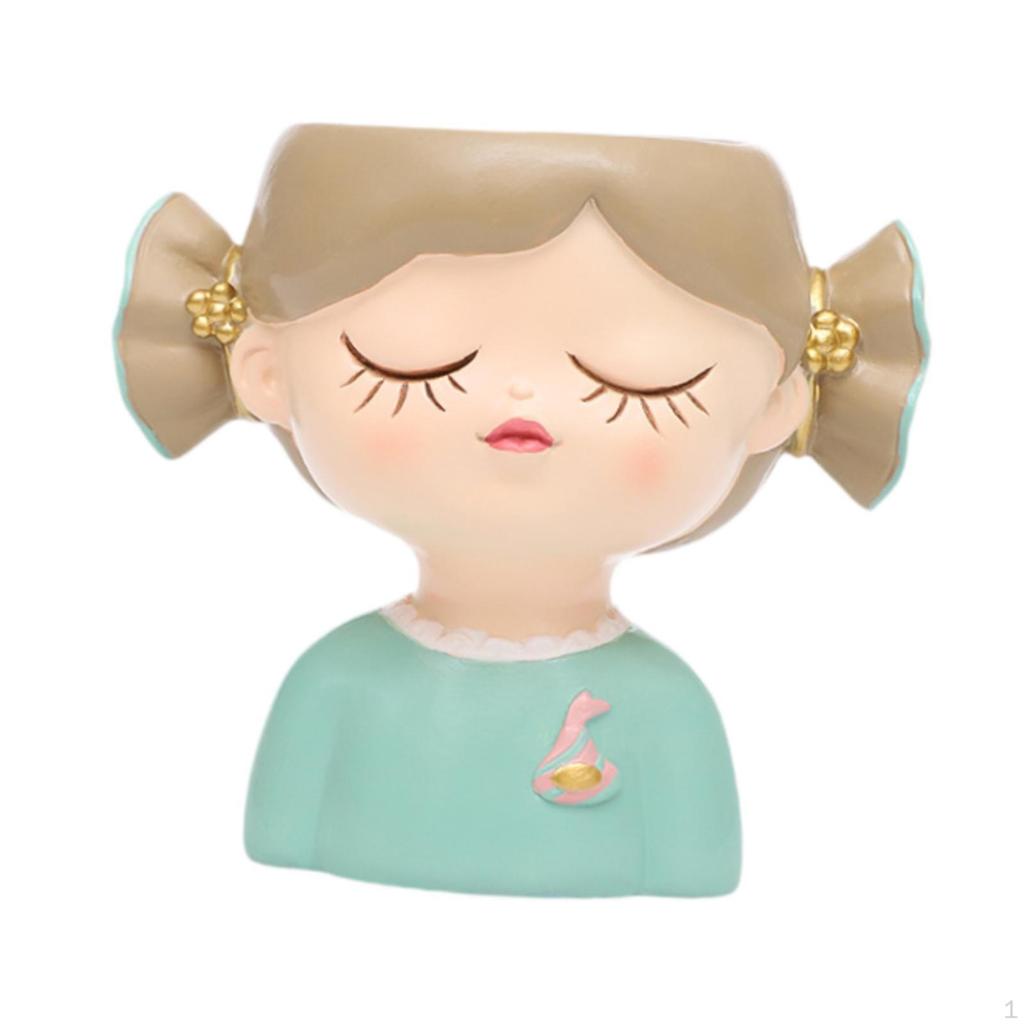 Decorative Flower Pot Featuring Resin Girl Figurine, Suitable for Office