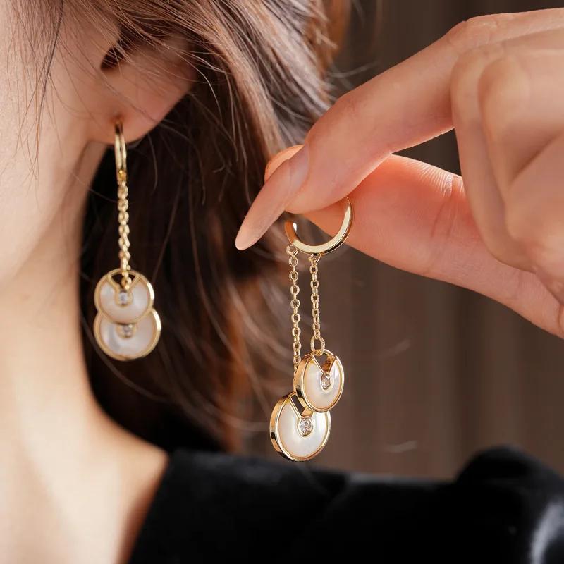14k Vergoldete C-förmige Ohrringe für Damen Französisch Retro Fritillaria Quasten Hängeohrring High-End Mode Hochzeit Zirkon