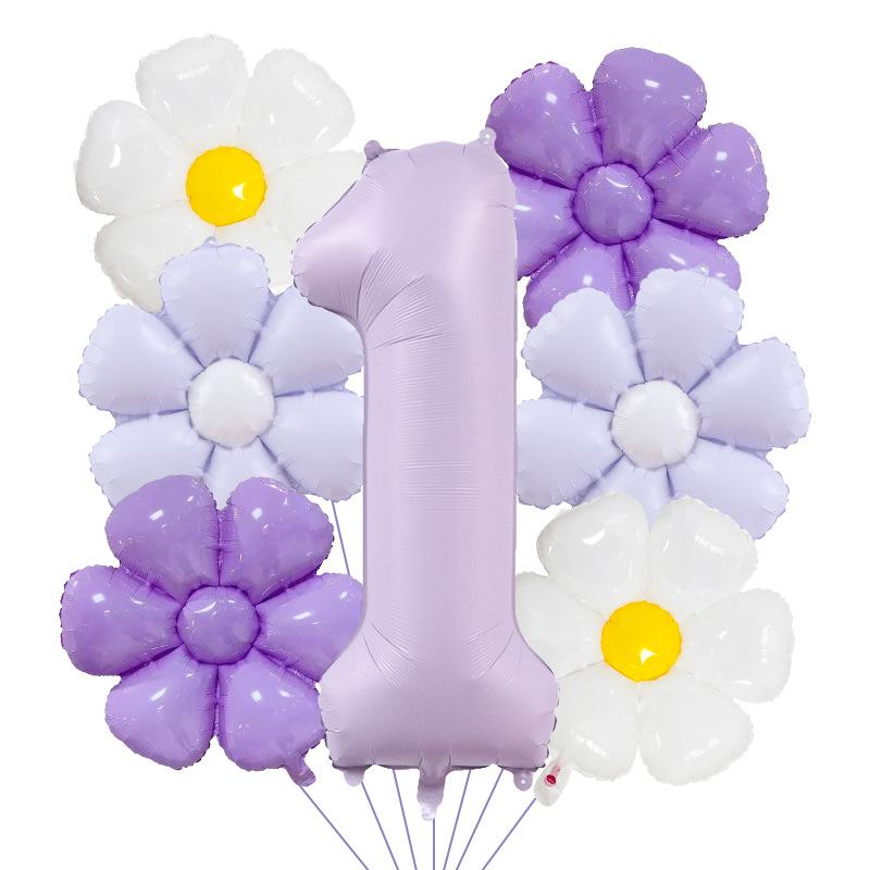 7pcs Matte Finish Daisy Balloon Number Wedding Decor Birthday Party Decoration Aluminum Foil Balloon Baby Shower Decorations