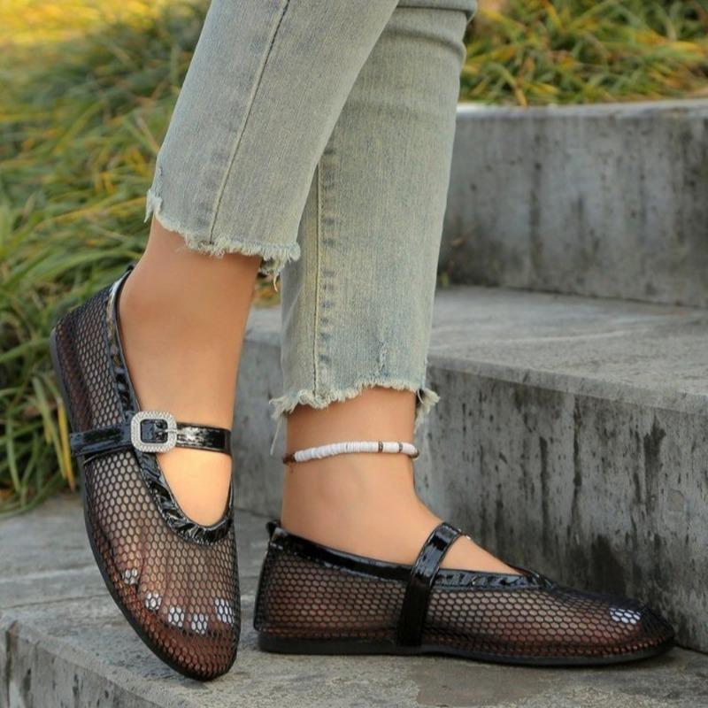 Summer Women Flats New Mesh Hollow Sandals New Fashion Designer Mary Jane Shoes Sexy Comfort Female Loafers Plus Size 43