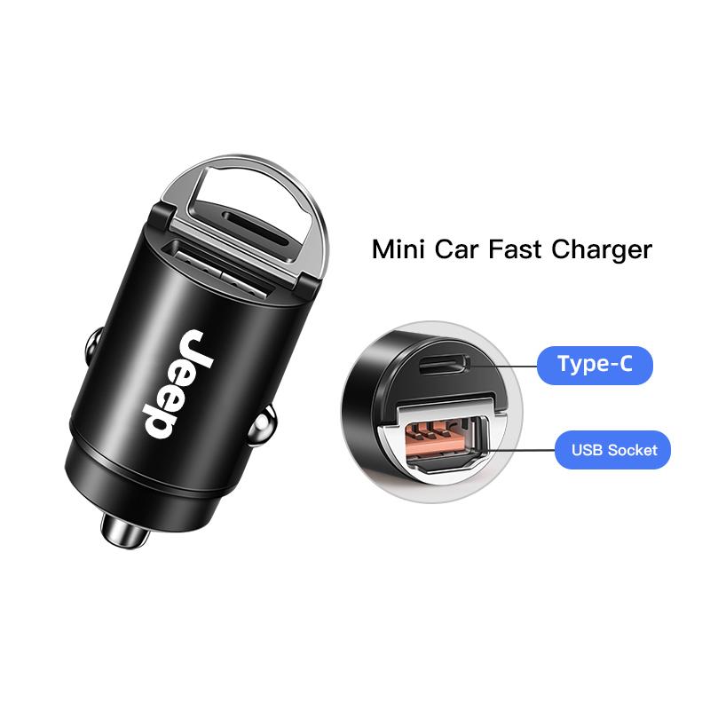 100W QC3.0 PD Mini Car Charger Fast Charging Car USB Type C Charger For Jeep Renegade Wrangler JL Liberty Rubicon XJ Trail Hawk AJZ1