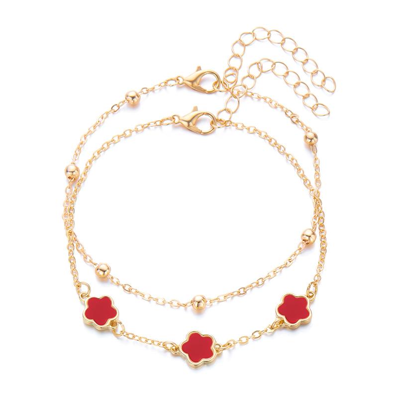 Lucky Five Leaf Flower Charm Anklets for Women Simple Layered Chain Anklet Leg Bracelets Beach Foot Chain Jewelry Accessories