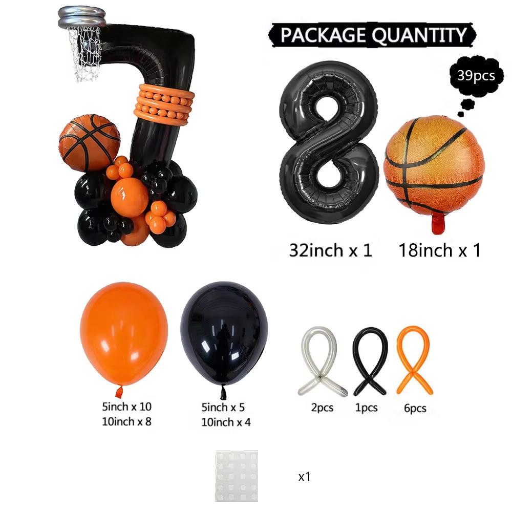 39pcs Basketball Baby Themed Balloons Black Number 1-9 Foil Golbos NBA All-Star Sports Decorated Balloons Kid Birthday Decor