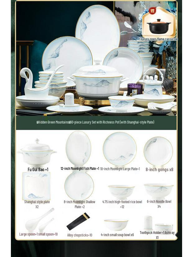 Jingdezhen Style Enamel Dinnerware Set