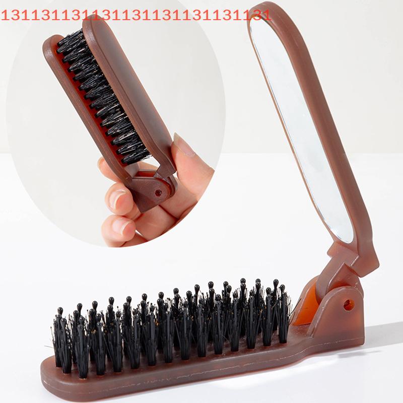 Kartáč na vlasy z kančích štětin Skládací přenosný hřeben se zrcátkem Kapesní skládací cestovní masážní nástroj pro úpravu vlasů Salonní dárek