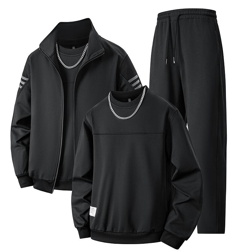 

Casual Men s Long Sleeved Casual Business Autumn and Winter Plus Size 3-piece Men s Running and Sports Set L чорний