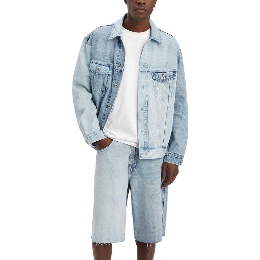 Levis Solid Color Square Neck Loose Single Breasted Long Sleeve Jacket Men jackets Blue A3179-0005