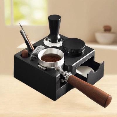 51mm Black 3-Piece Coffee Tamping Station Set with Distributor Base