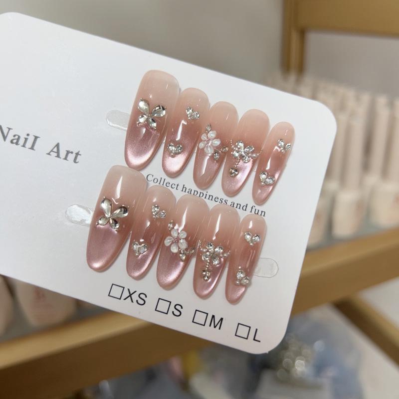 

Floral Fragrance Butterfly Gradient Cat Eye Manicure: Handmade, Translucent, Light Luxury, Bling, Whitening