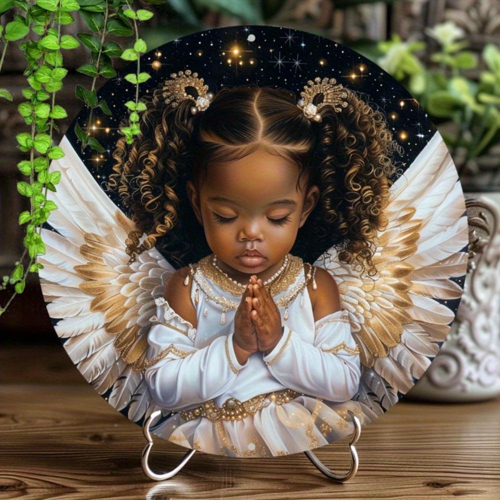 

Angel Round Plaque. Classic multi-purpose decor for home & office. Easy-to-hang holiday gift. чистый