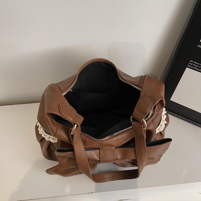 Damen Große Schleife Schultertasche - Weiche Kunstleder Hobo Tasche mit Spitzenverzierungen, Trendige Mode Handtasche für den Lässigen Täglichen Gebrauch & Einkaufen