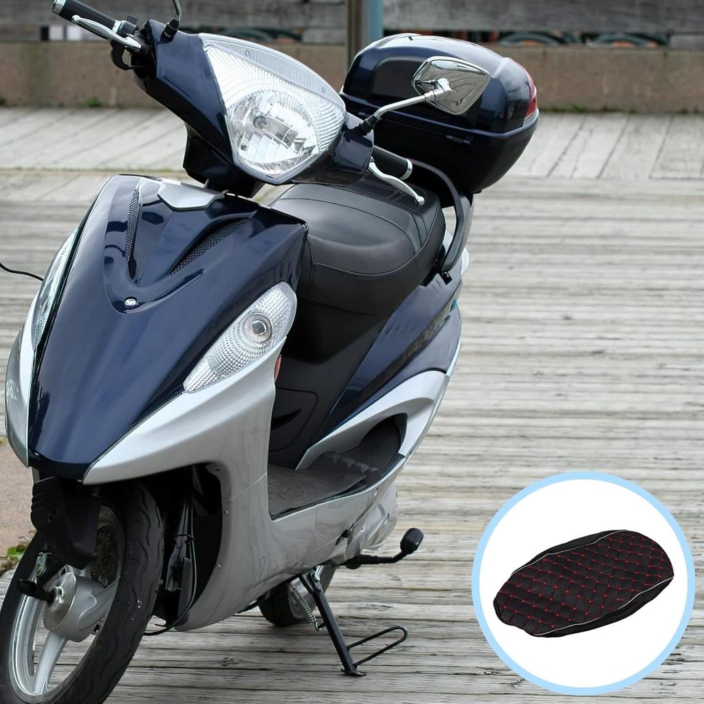 Black Universal Motorcycle Seat Cover,3D Spacer Mesh Fabric Scooter Cushion Breathable Anti-Slip Moped Seat Cover for All-Weather Protection &