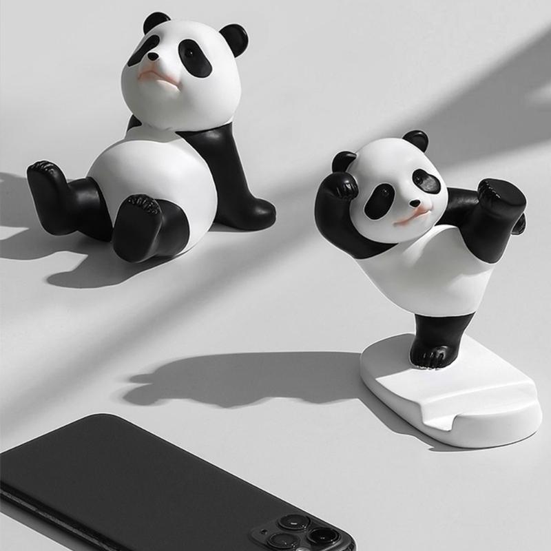 Panda Shaped Mobile Phone Holder Tablet Stand Resin Decoration For Desk Shelf Bedroom Kitchen Decors