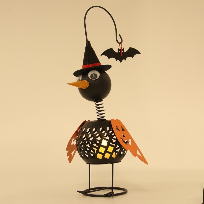 Iron Crow Halloween Decors Metal Lantern Tealight Candle Holder Figurine Witch Hat Pumpkin Wing Bat Accent