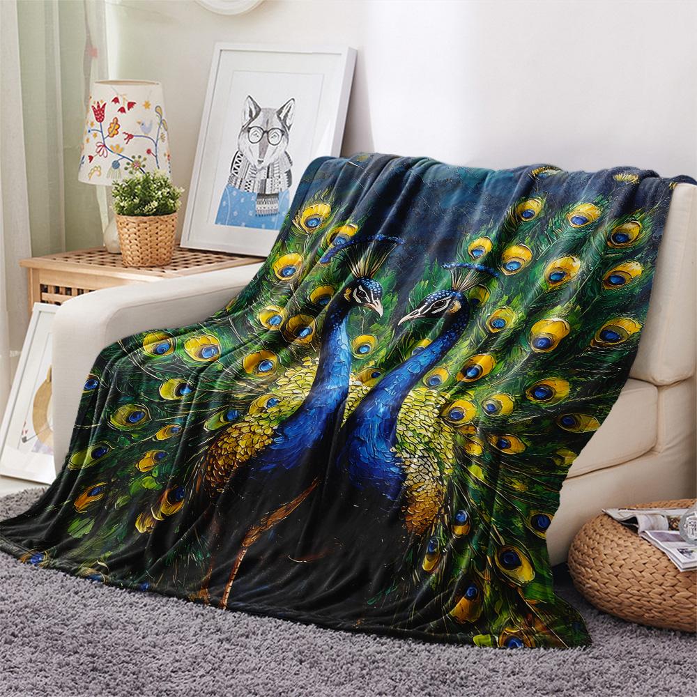 Peacock Spreading Its Tail  Print Flannel Blanket, High quality Comfortable for All Seasons, Home Decor, Warmth and Comfort