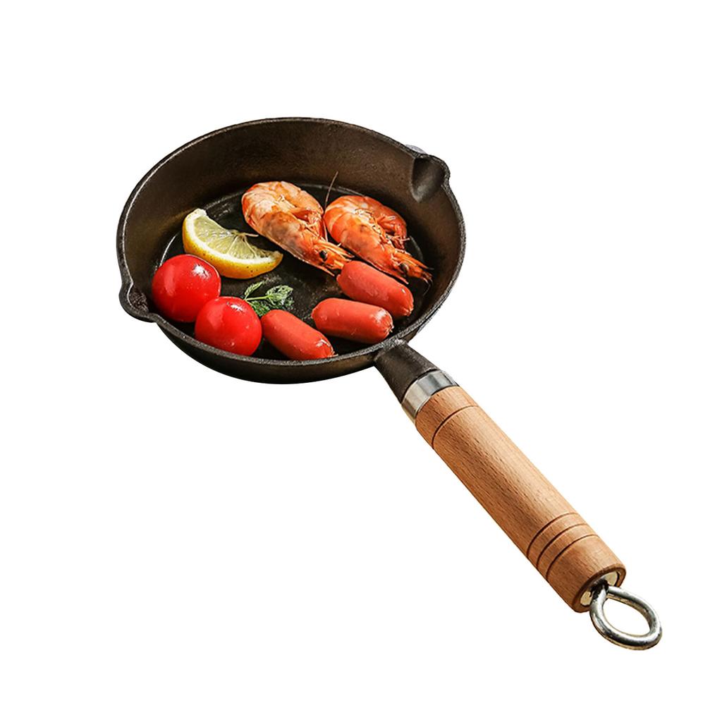 Kleine Heißölpfanne Multifunktionale Gusseisen Hitzebeständige Langstielige Mini-Bratpfanne für Nudeln Eier