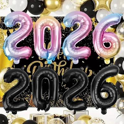 2026 Happy New Year Number Balloons Rose Gold Silver Colorful Aluminum Foil Eve Christmas Party Decoration 16inch Photo Props