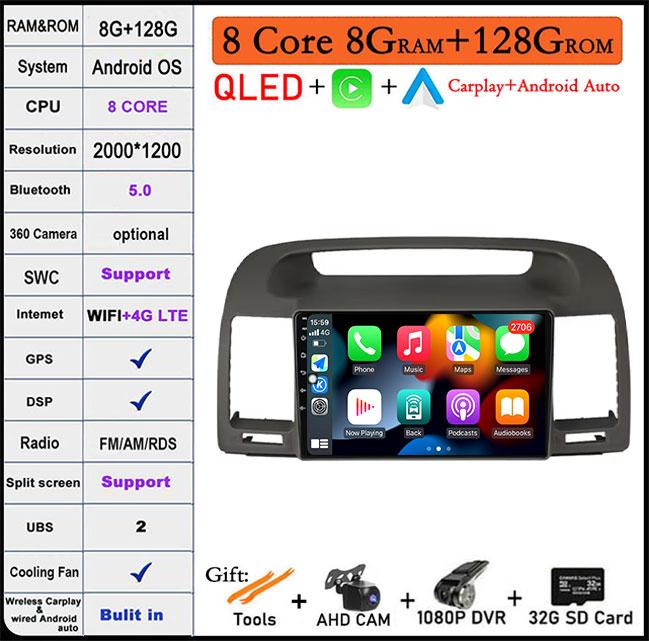9'' For Toyota Camry 5 XV 30 2001 2002 - 2006 Android 14 Car Radio Multimedia Player Navigation GPS Carplay Touch Screen