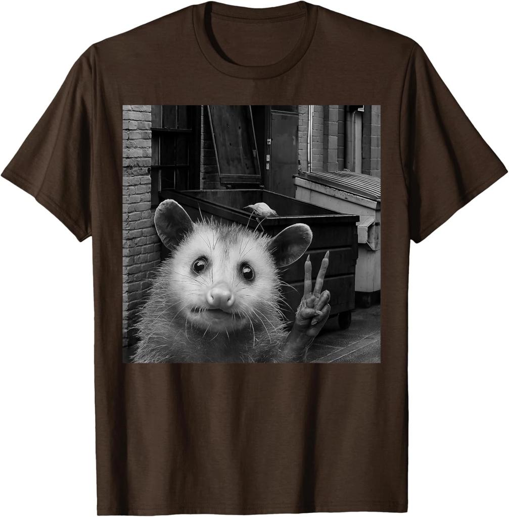 Opossum Selfie With Trash Bin Funny Gifts Design Fun Unisex 100% Cotton T-shirt Mens Tees Top