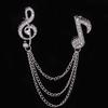 Unisex Rhinestone Musical Note Chain Tassel Brooch Pin Lapel Badge Shawl Jewelry