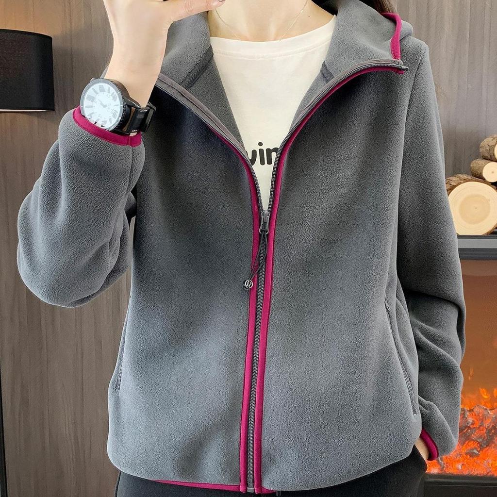 Unisex Autumn/Winter Color Block Double-Sided Polar Fleece Jacket