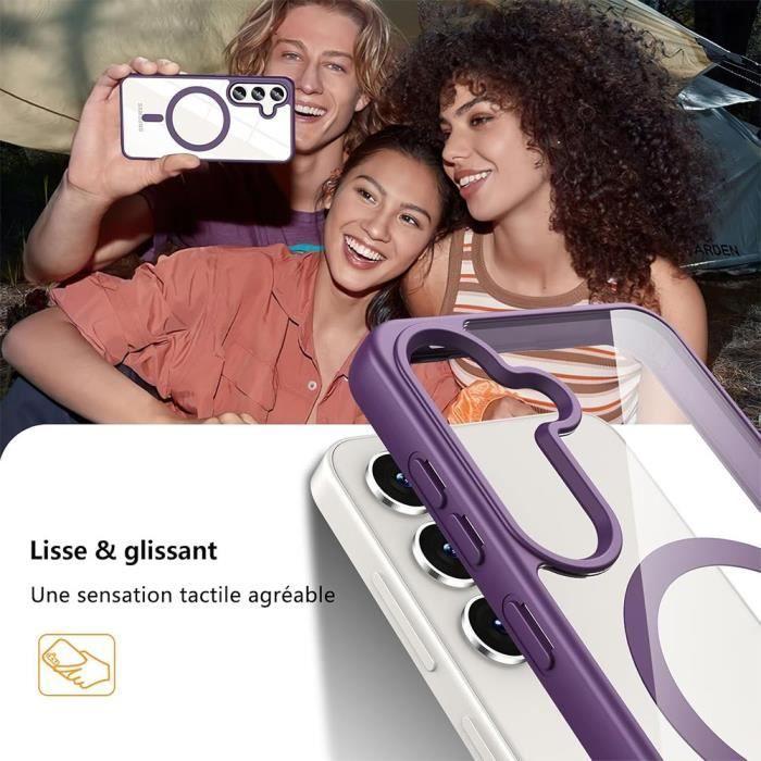 Coque + 2 Verres Trempés pour Samsung Galaxy S25, Protection avec Cercle Magnétique, Anti-trace Violet