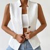 Women's Elegant V-Neck Sleeveless Blazer Vest Solid White Textured Button-Down Slim Fit Waistcoat Top