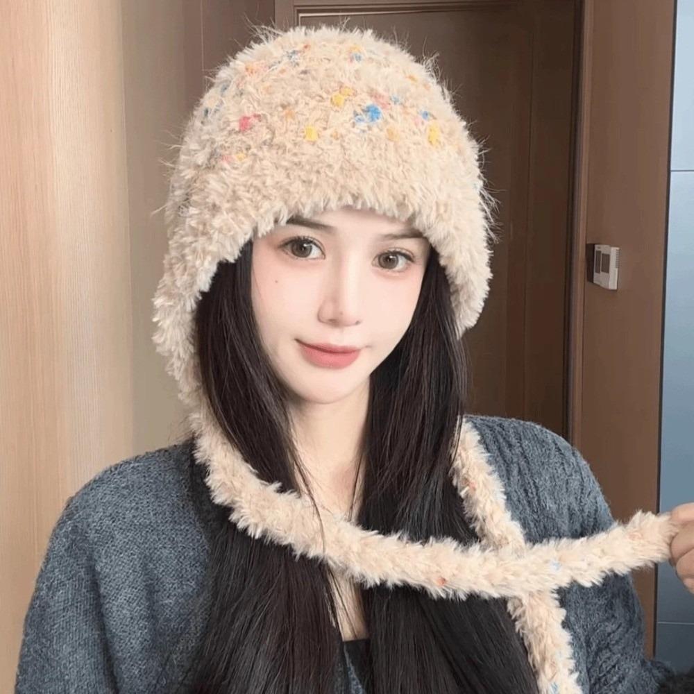 Warm Bucket Hat Ear Protection Earmuff Knitted Hat Cute Winter Hat  for Women