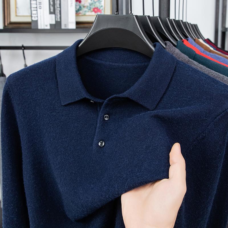 Original Quality Men'S Polo Shirt Exquisite Simple Long Sleeve Knitted Lapel Sweater Autumn Winter Business Casual Menswear Top
