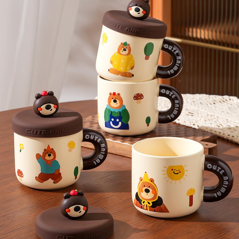 Small Gift Bag Lid Search Ceramic Cup High Value Large Capacity Small Bear Cute Mug Couple Water Cup High Temperature Resistance Cup