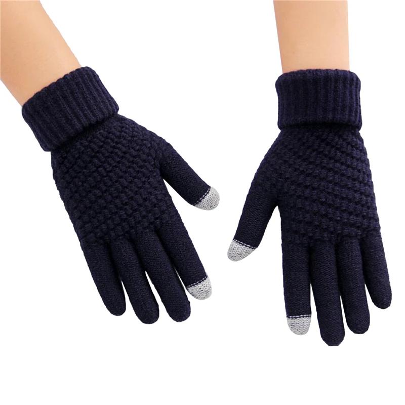 Winter Touch Screen Gloves Women Men Warm Stretch Knit Mittens Imitation Full Finger Guantes Female Crochet Thicken