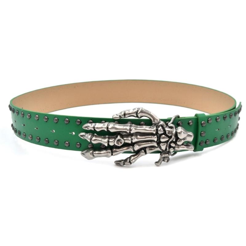 Skull Hand Design Faux Leather Belt for Men Women Adjustable Waist Strap Soft Lining for Casual Outfit or Party Wear