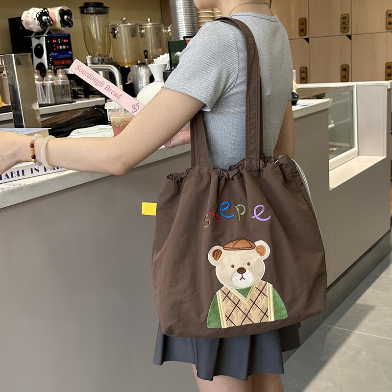 Women's Literary Animal Canvas Bag, Shoulder Bag, Crossbody Bag, Portable Bag, Drawstring Anti-Theft