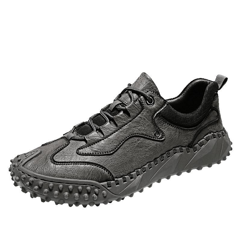 

Fashi Men s Walking Casual Shoes Autumn Spring Male Students Platform Hiking Sports Travel N-slip Soles Leather Sneakers 38 серый