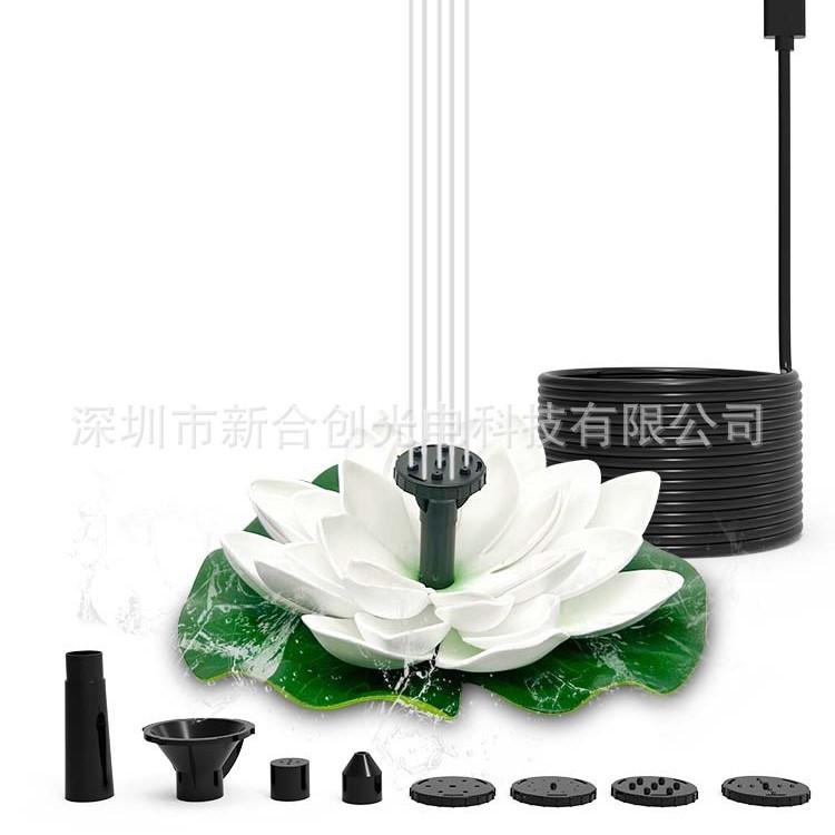Solar Fountain Floating Landscaping Outdoor Water Feature Garden Fountain Pool Water Feature, Lotus Leaf Flower Model, Combination Fountain