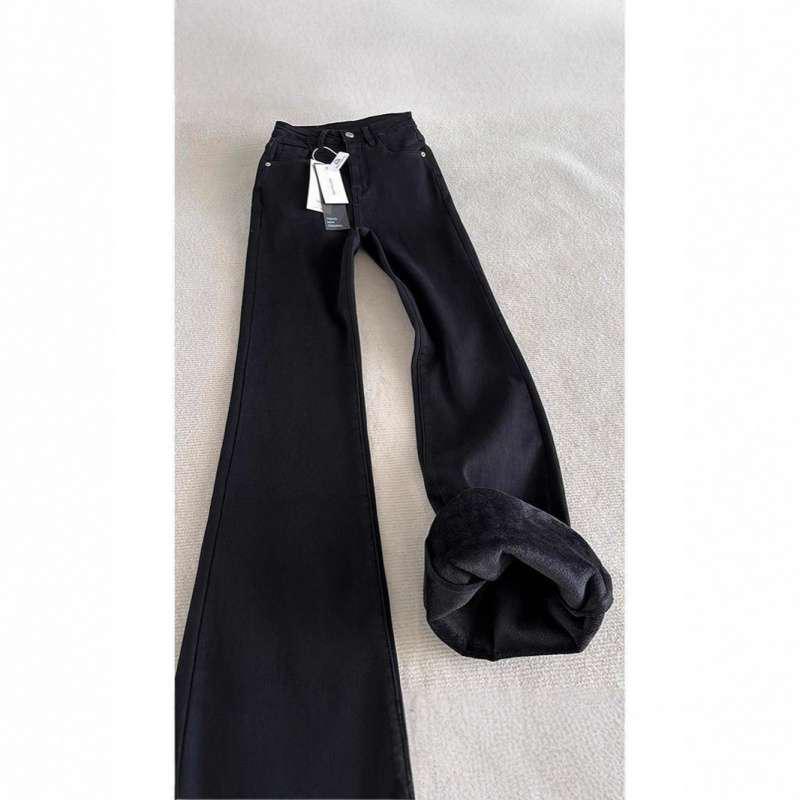 Women s Black Velvet High-Waist Micro Flare Jeans - Retro Bell Bottoms for Autumn/Winter XL