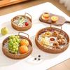 Panier à Fruits en Imitation Rotin, Plateau Rond en Rotin, Panier à Pain Vapeur, Panier de Rangement Alimentaire, Organisateur de Cuisine Écologique, Décoration de Maison de Ferme