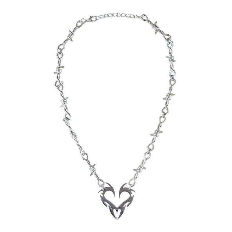 

Fashion Gothic Thorn Heart Charm Choker Necklace for Women Men Hip-hop Punk Metal Chain Neckwear Fashion Party Jewelry 1